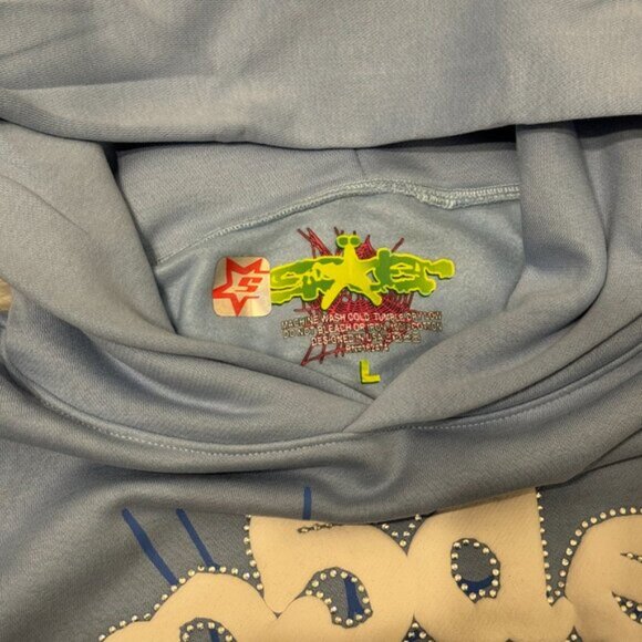 Sp5der Web Hoodie Sky Blue Young Thug Size Small Medium or Large - Picture 2 of 3